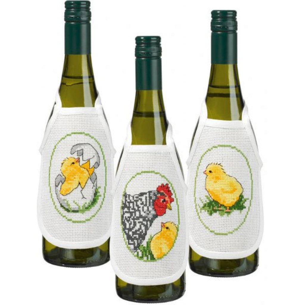 Korsstingsbroderi Flaskeforklede 3stk - Påske, 10x15cm