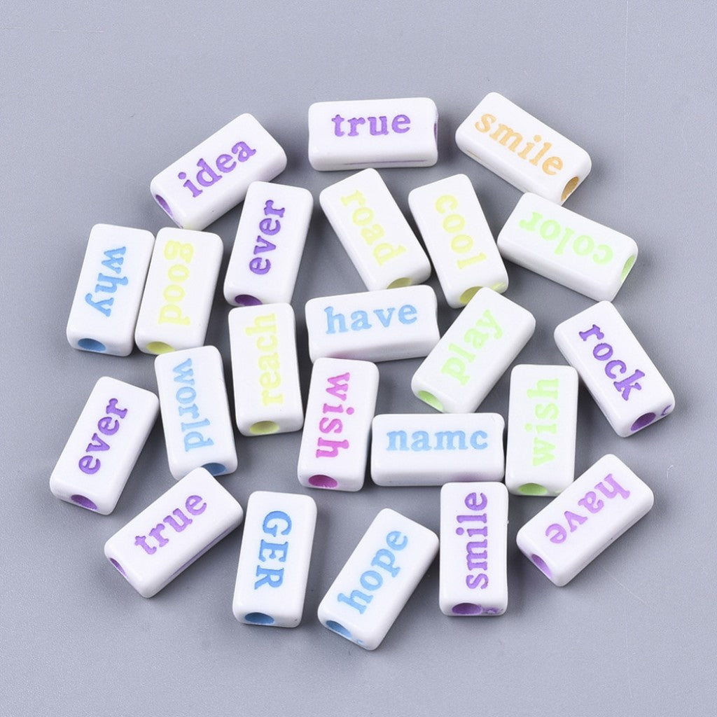Ord-perler Rektangel 15x7,5mm - Neonmiks på Hvit
