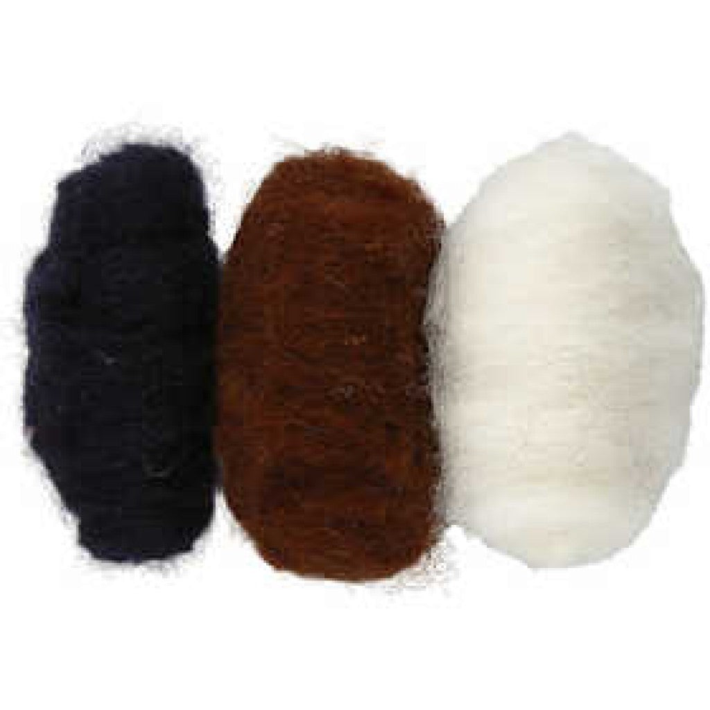 Kardet ull, sort/off-white/brun harmoni, 3x10g