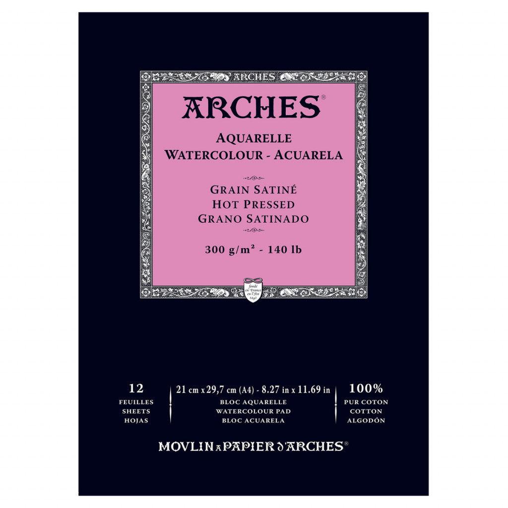 Arches Akvarellblokk Grain satine (Hot pressed), A4 - HobbyHimmelen
