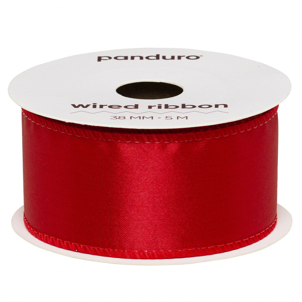 Satinband Stålkant 38mm x 5m - Rød