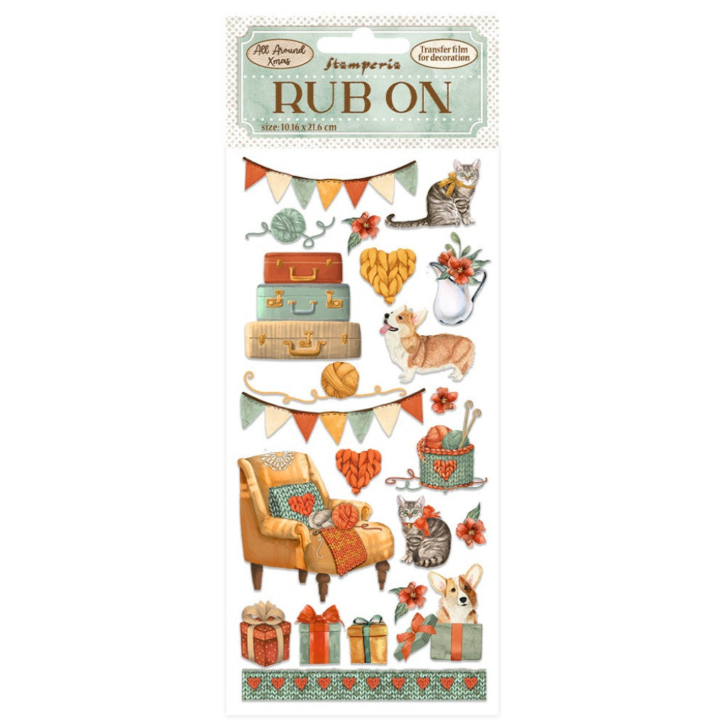 Stamperia Rub-On 4"X8.5"-Suitcases, All Around Christmas