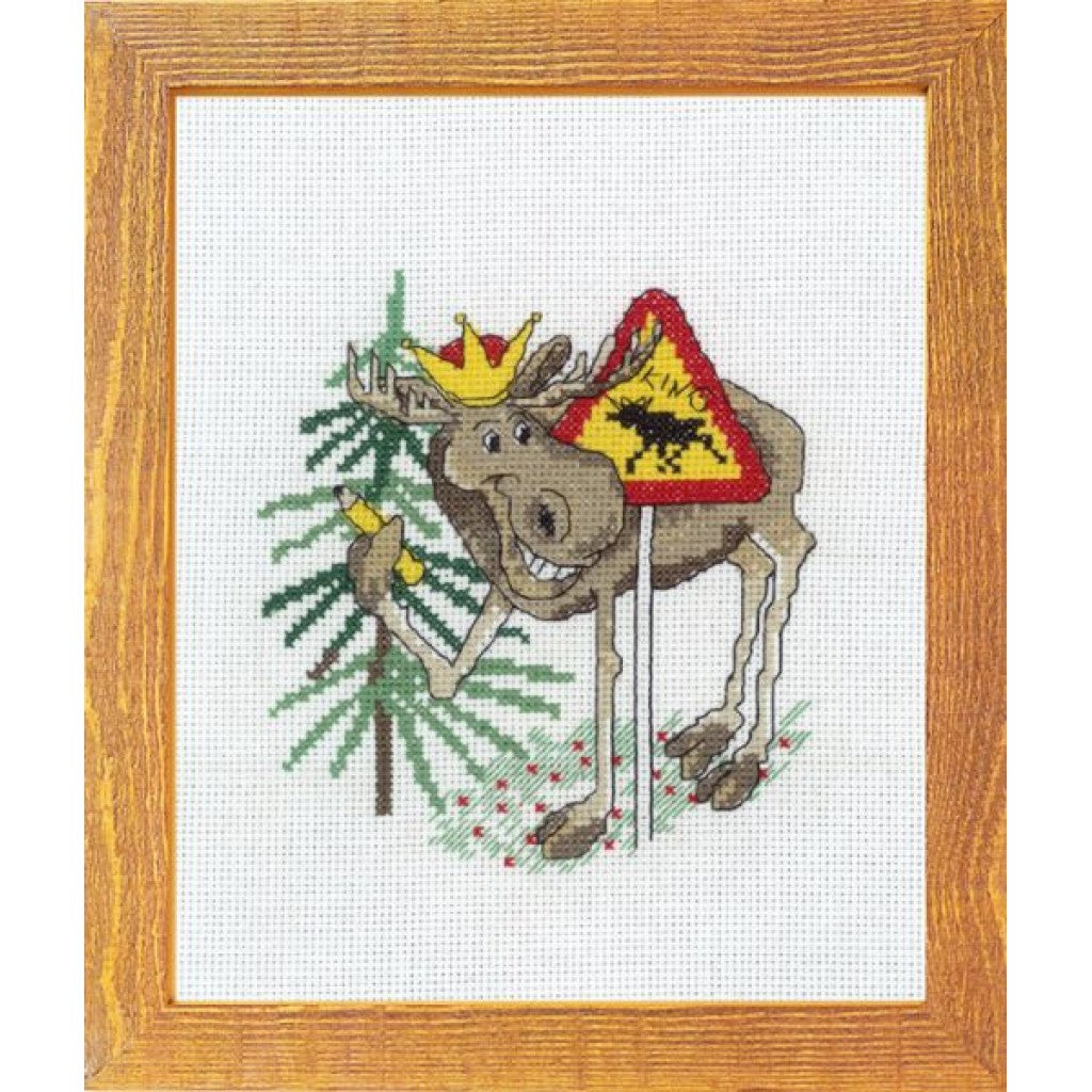 Korsstingsbroderi - Elg the King, 15x20cm