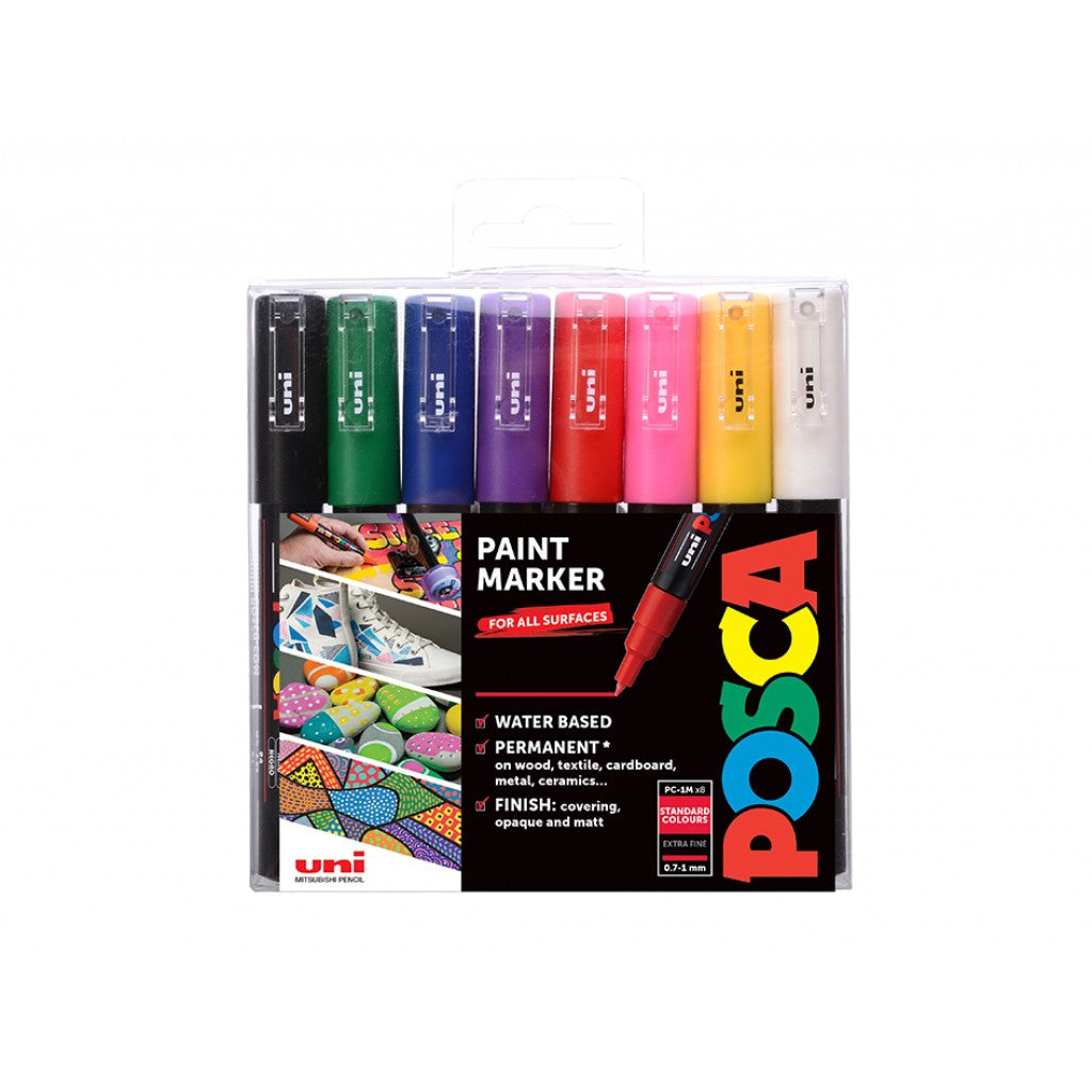 Uni POSCA PC-1M - Extra-Fine 0,7-1mm - Sett Standard 8stk