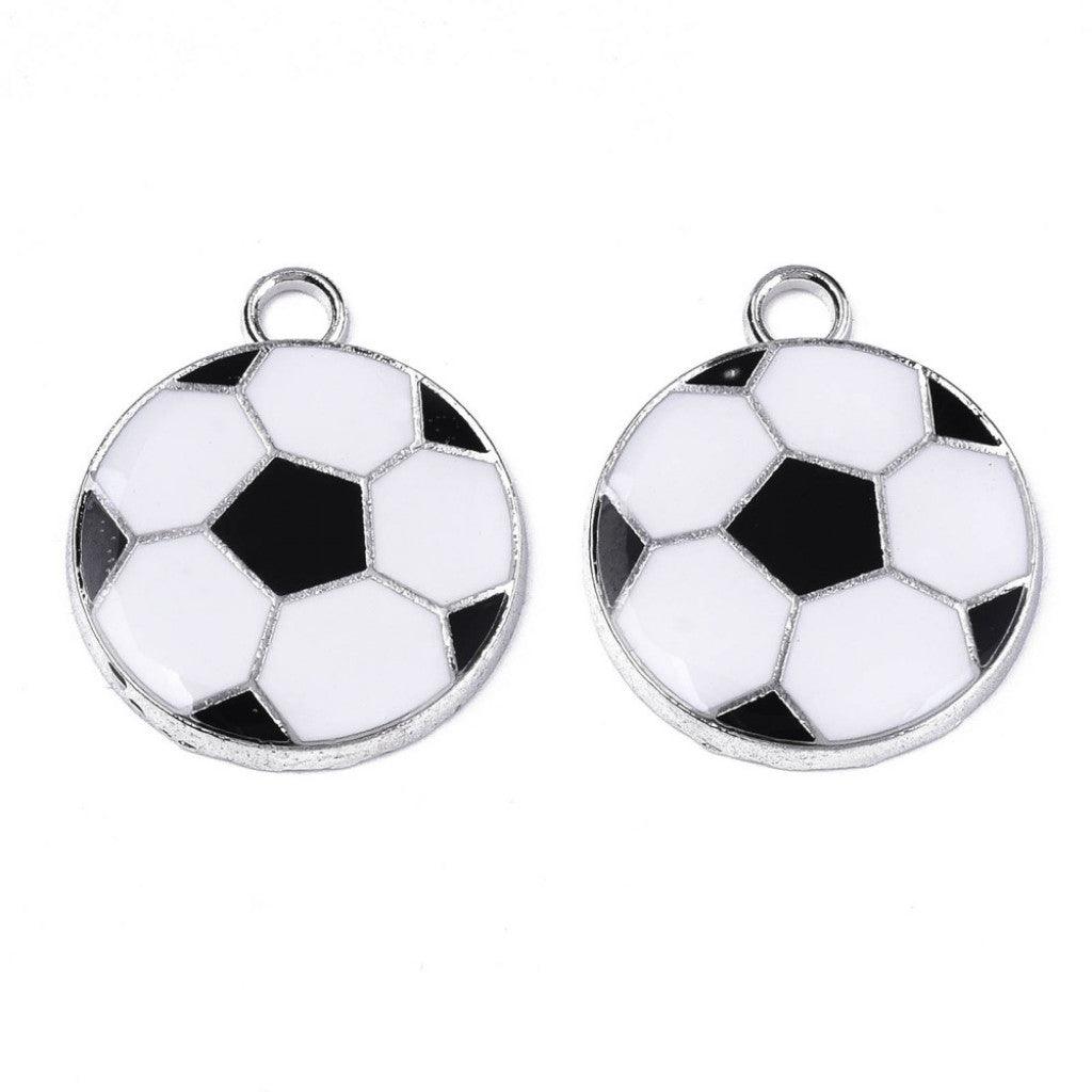 Charm Emalje Football, 24x20mm, 2stk - Jepp, Svart & Hvit - HobbyHimmelen