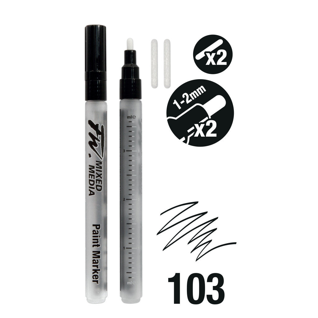 FW Marker (tomme markers) sett med 2x1-2mm filtspiss m/ ekstra spisser (4ml beholder).