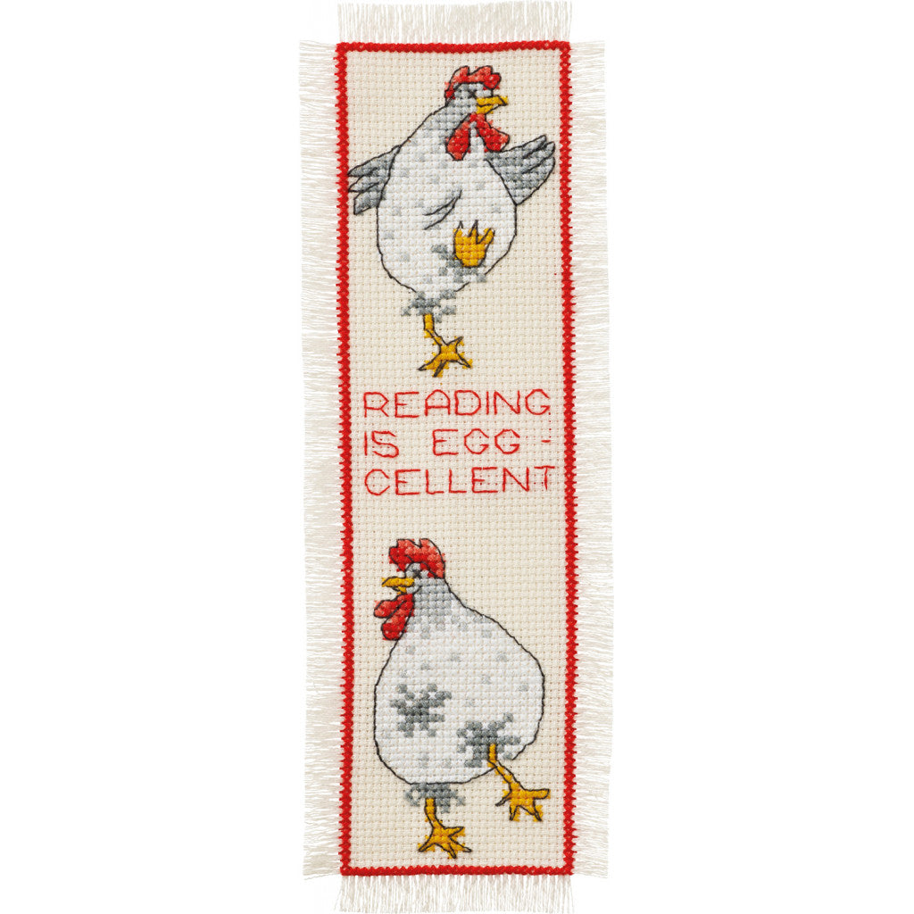 Korsstingsbroderi - Bokmerke, Reading is Egg-cellent 7x22cm