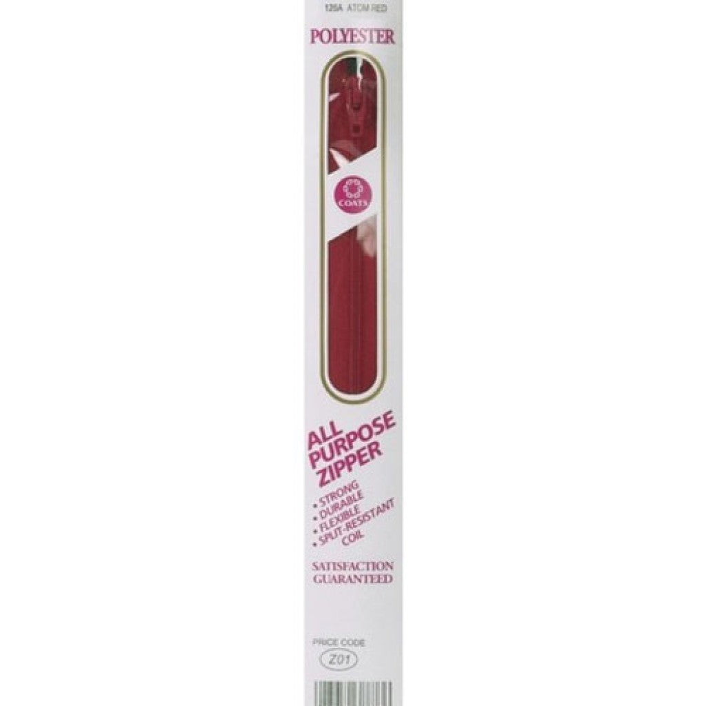 Glidelås i nylon (lukket) - 61cm Atom Red