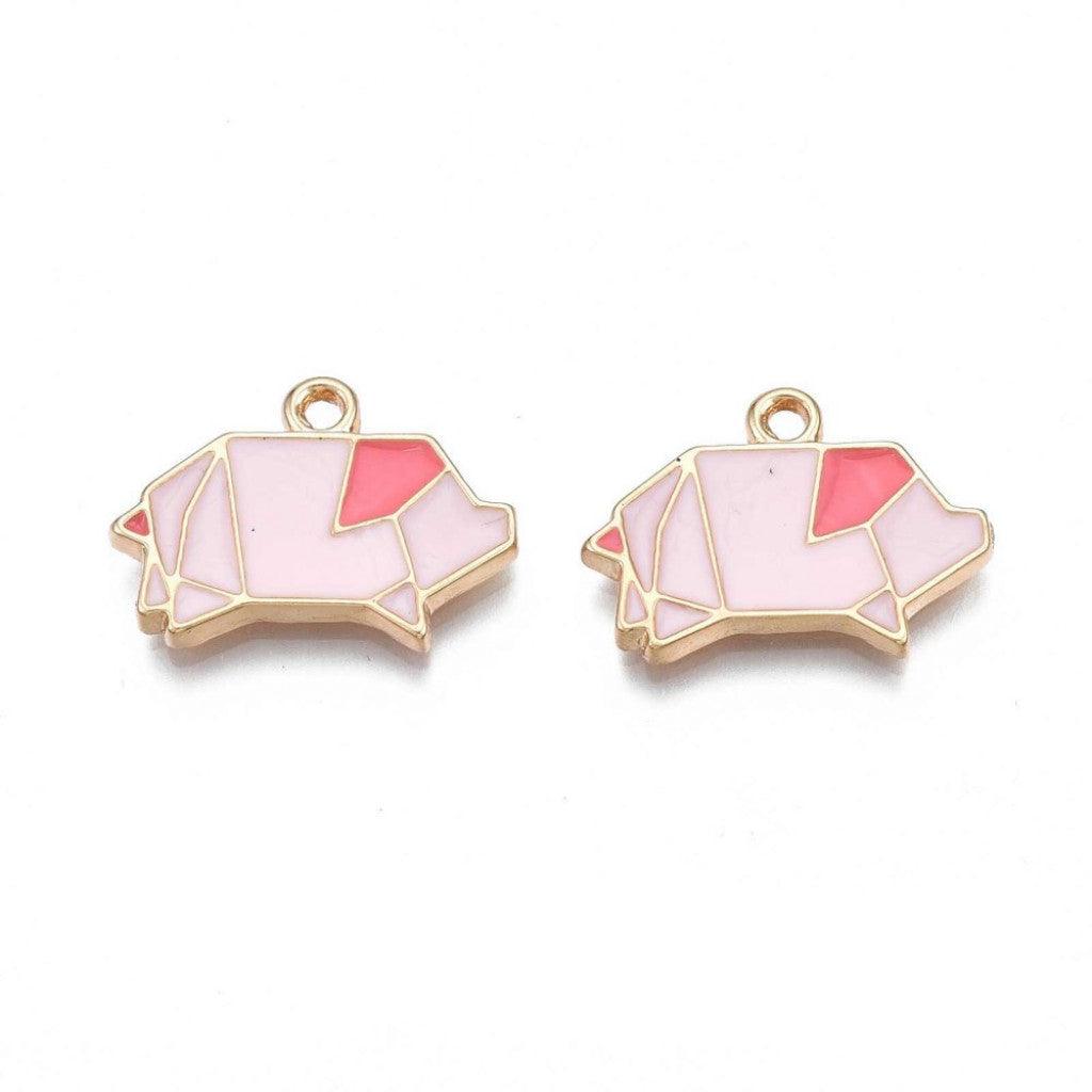 Charm Emalje Geo-Gris, 14x19mm, 3stk - Light Gold & Pink - HobbyHimmelen