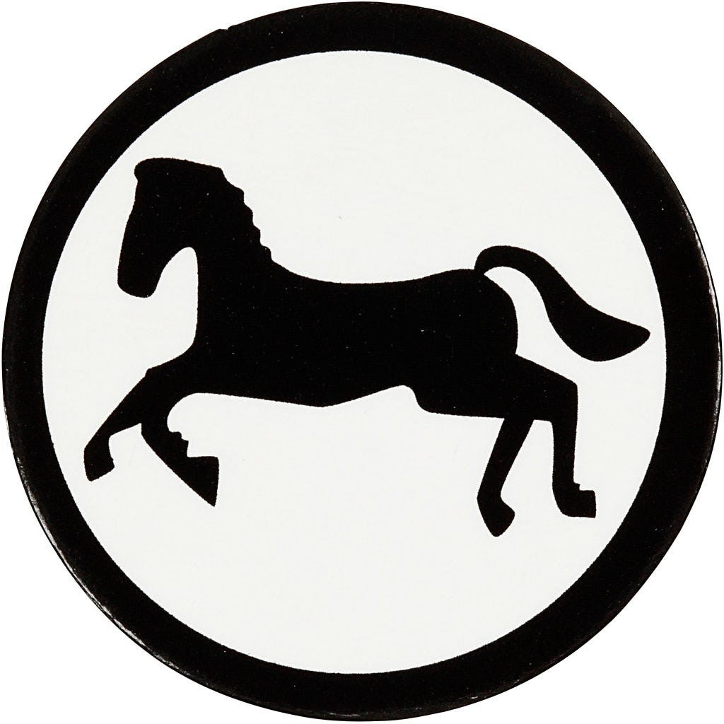 Kartongmerke, hvit/sort, hest, 25 mm, 20 stk., 1 pk.