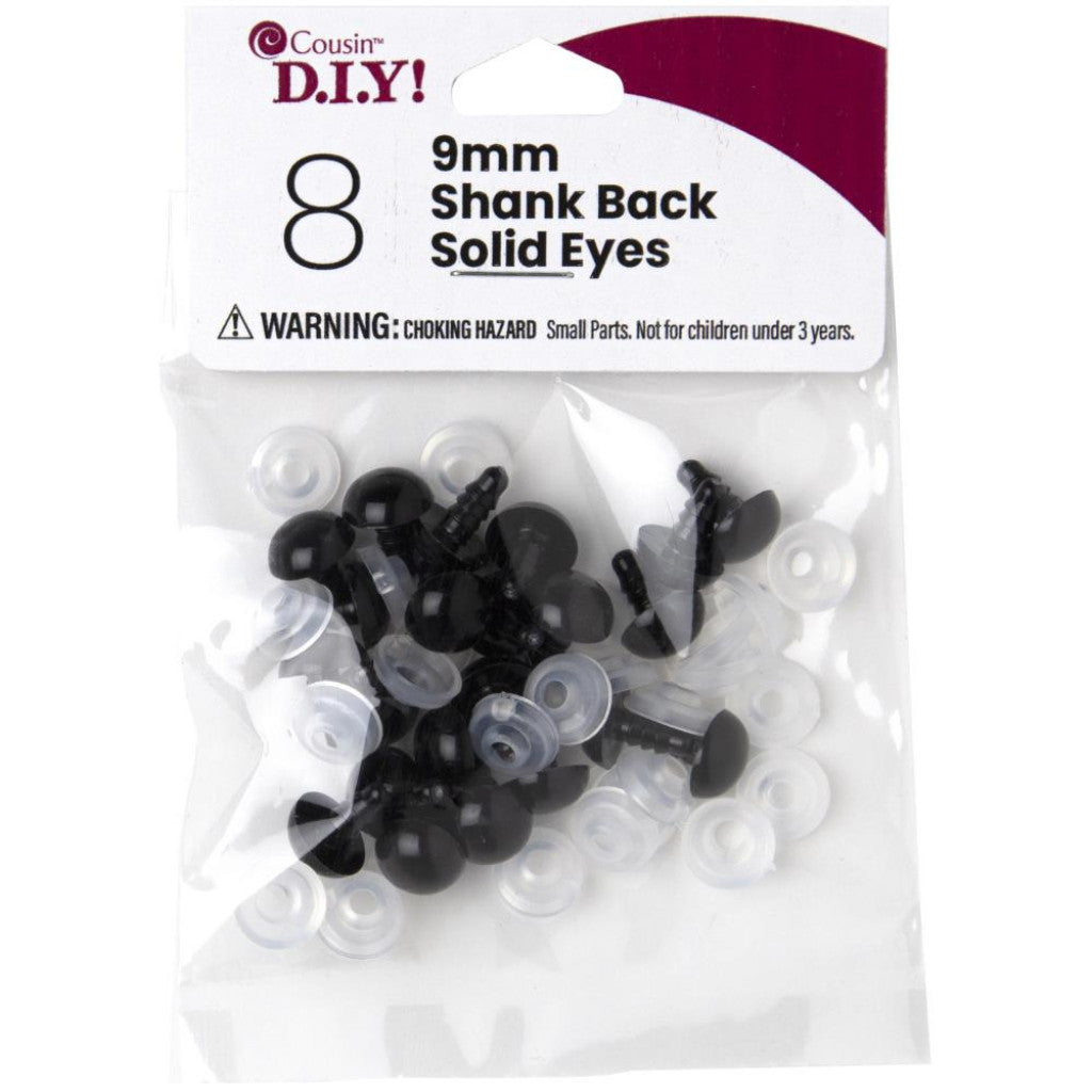 Sikkerhetsøyner Shank Eyes 9mm, 8 par - Svart