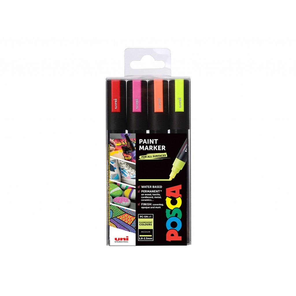 Uni POSCA PC-5M - Medium 1,8-2,5mm - Sett Fluorecent 4stk