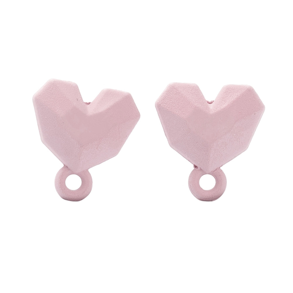 Ørestift Geometrisk Hjerte med Ring, 11mm, 4stk - Rosa