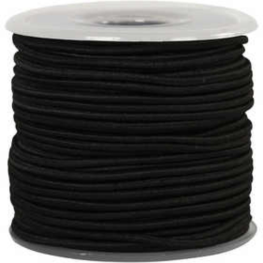 Elastikksnor, 2mm, 25m - Sort