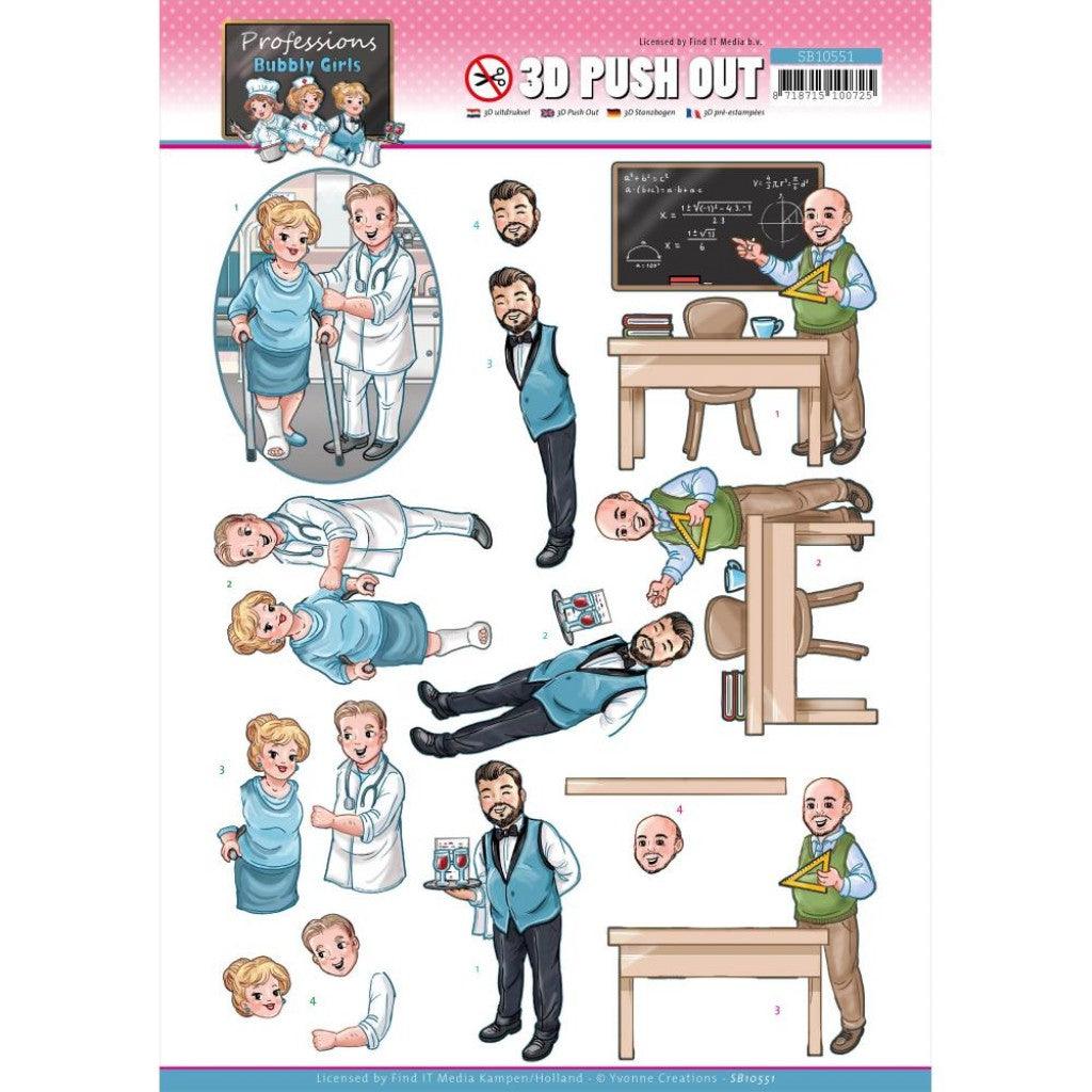 3D-kort - Find It Trading Yvonne Creations Punchout Sheet - Male Professions, Bubbly Girls - HobbyHimmelen