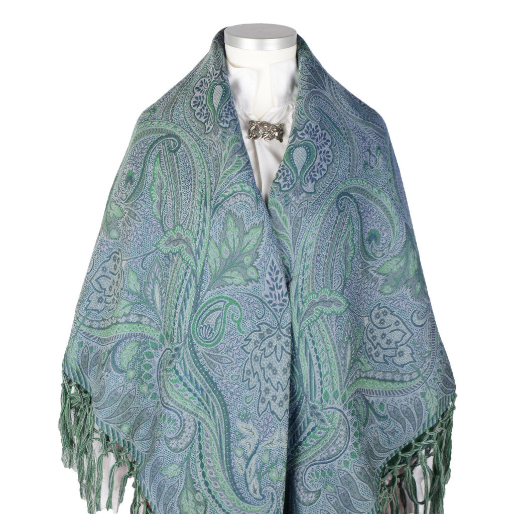 Wienersjal Frynset 140 x 140cm - Blå/Grønn 078