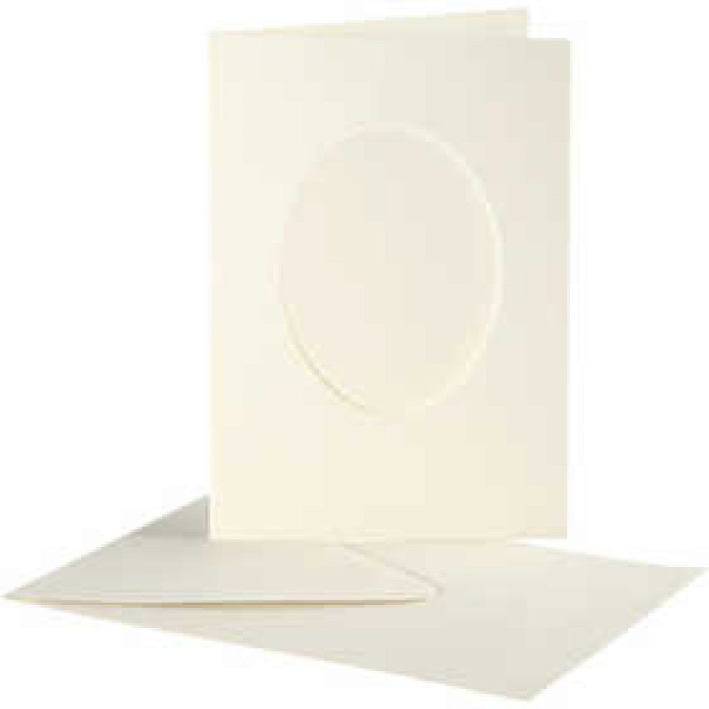 Passepartoutkort og Konvolutter, 10stk 10,5x15cm - Offwhite Oval