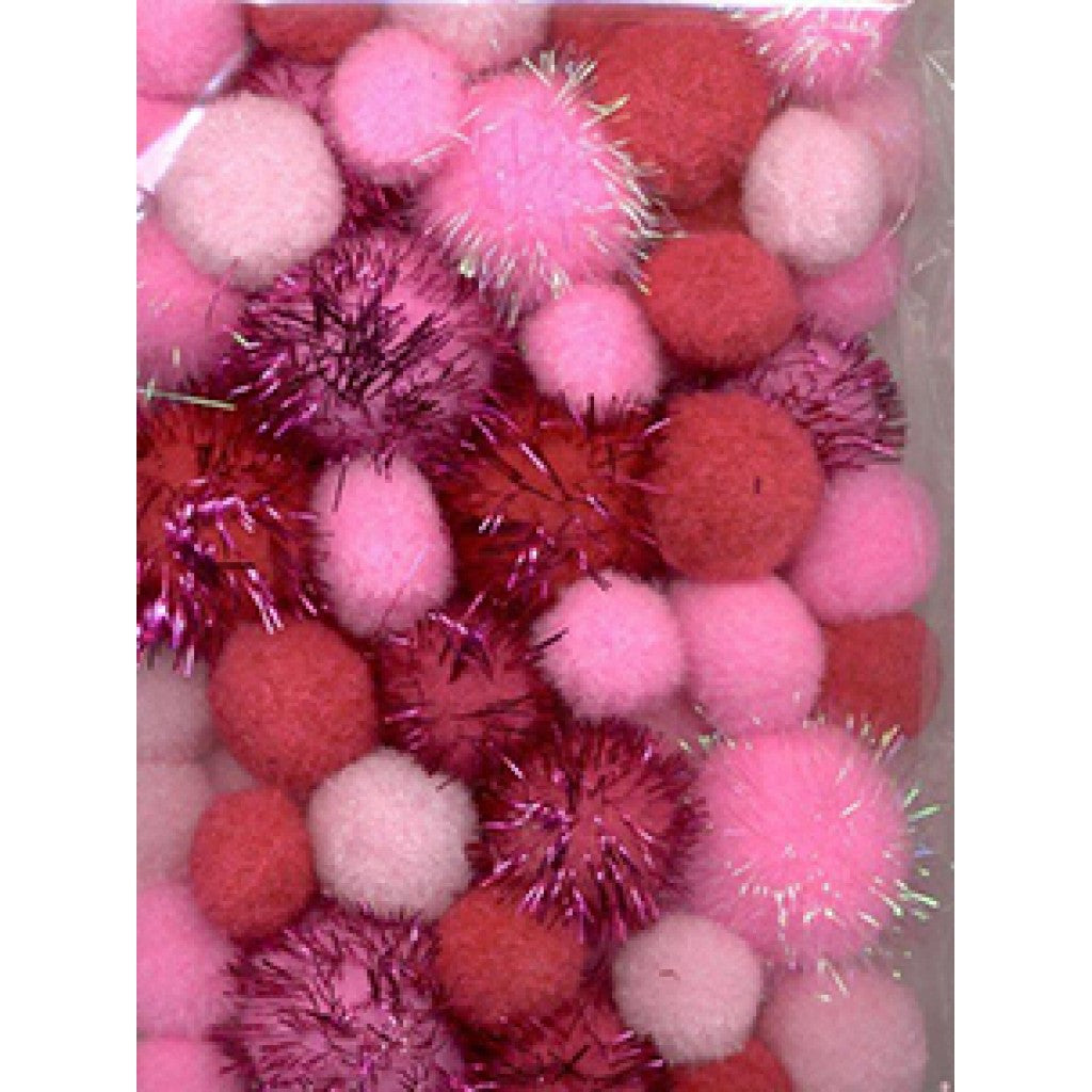 Pomponger sett m/glitter - Rosa - 50ass.