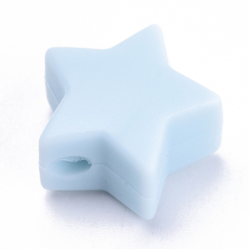 Perle i Silikon av Matkvalitet, 14mm - Star, Light Blue