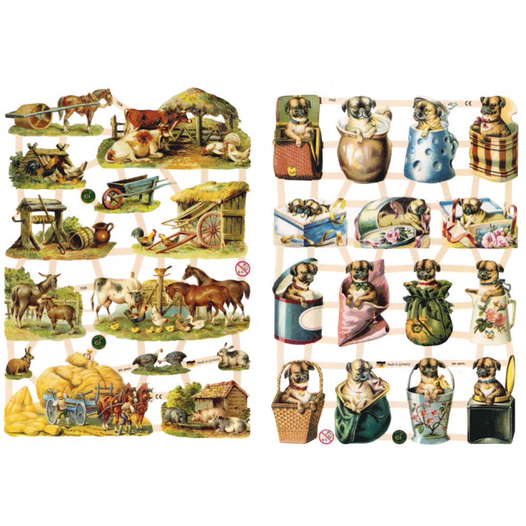 Glansbilder - Gårdsdyr/Valper - 2 ark