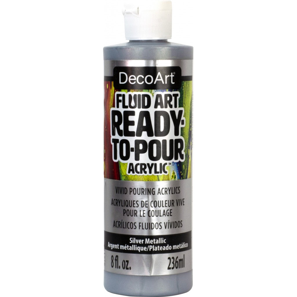 DecoArt - FluidArt Ready-To-Pour Acrylic Paint 236ml - Silver Metallic