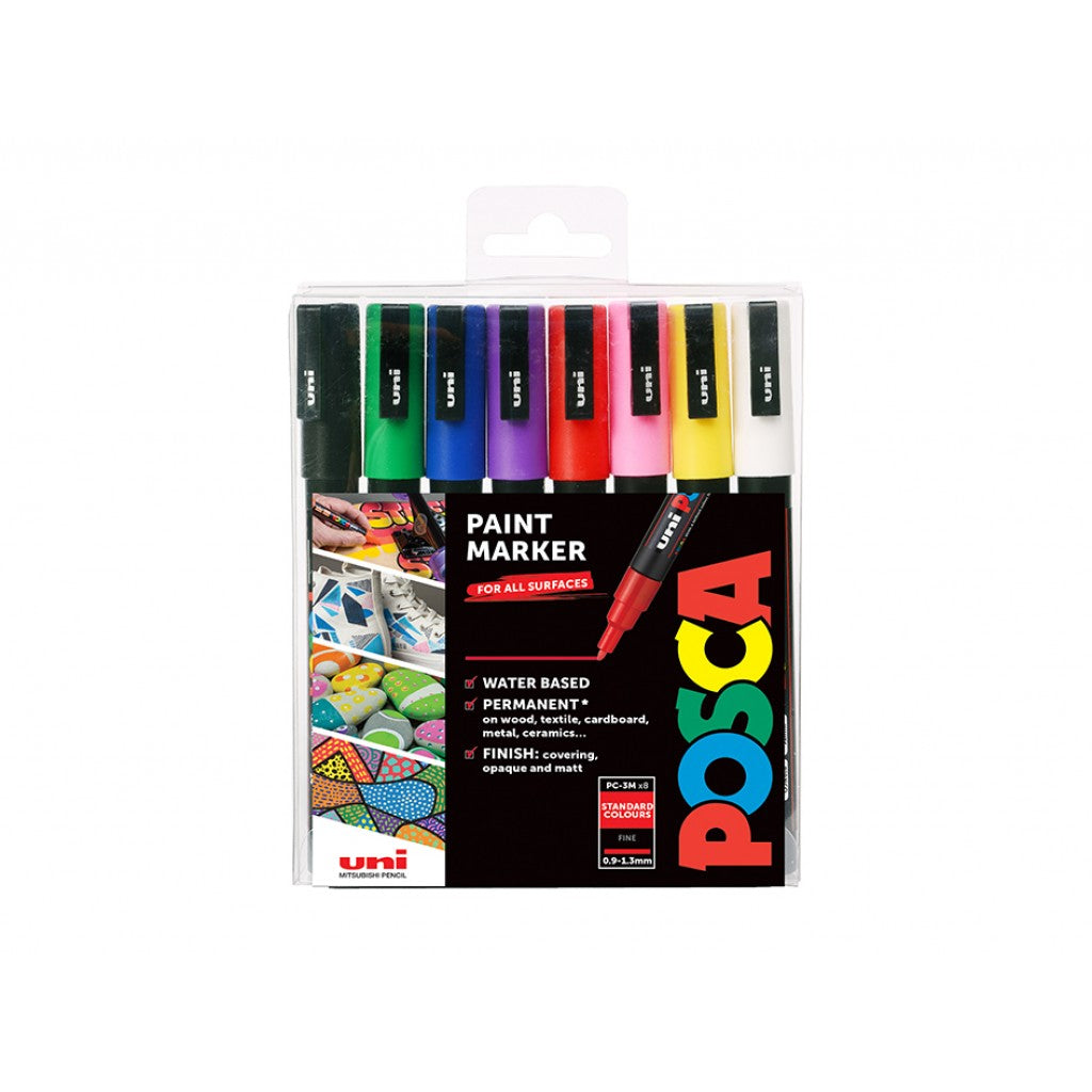 Uni POSCA PC-3M - Fine 0,9-1,3mm - Sett Standard 8stk
