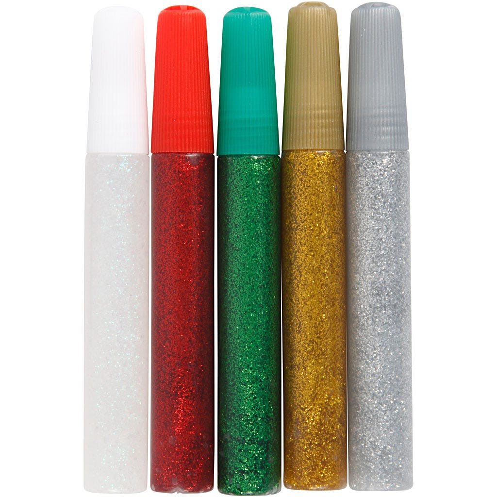 Glitterlim, Ass. Farger, 10 ml, 5 Fl.