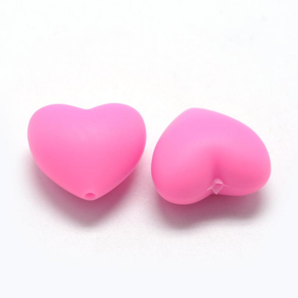 Perle i Silikon av Matkvalitet, 20mm - Heart, Deep Pink