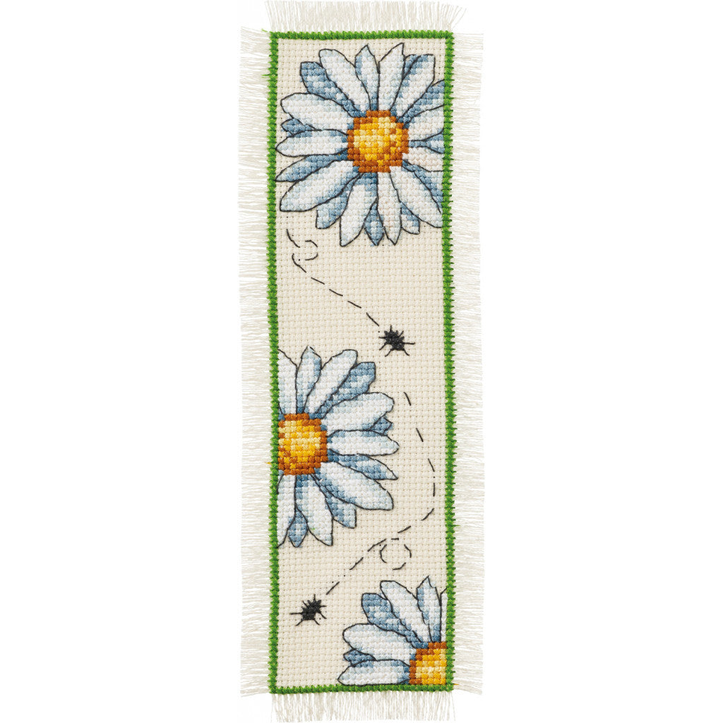 Korsstingsbroderi - Bokmerke, Margeritter 7x22cm