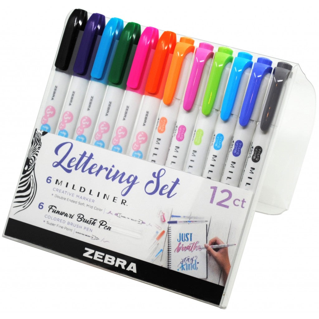 Zebra Mildliner Lettering Set 12/Pkg-Assorted Colors & Styles