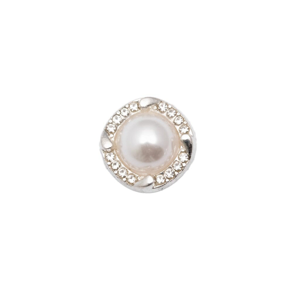 Knapp 12mm - Strassbelagd Perle i Sølv (KN604)
