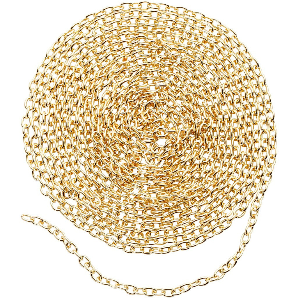 Kjede, 2mm, forgylt, 2m