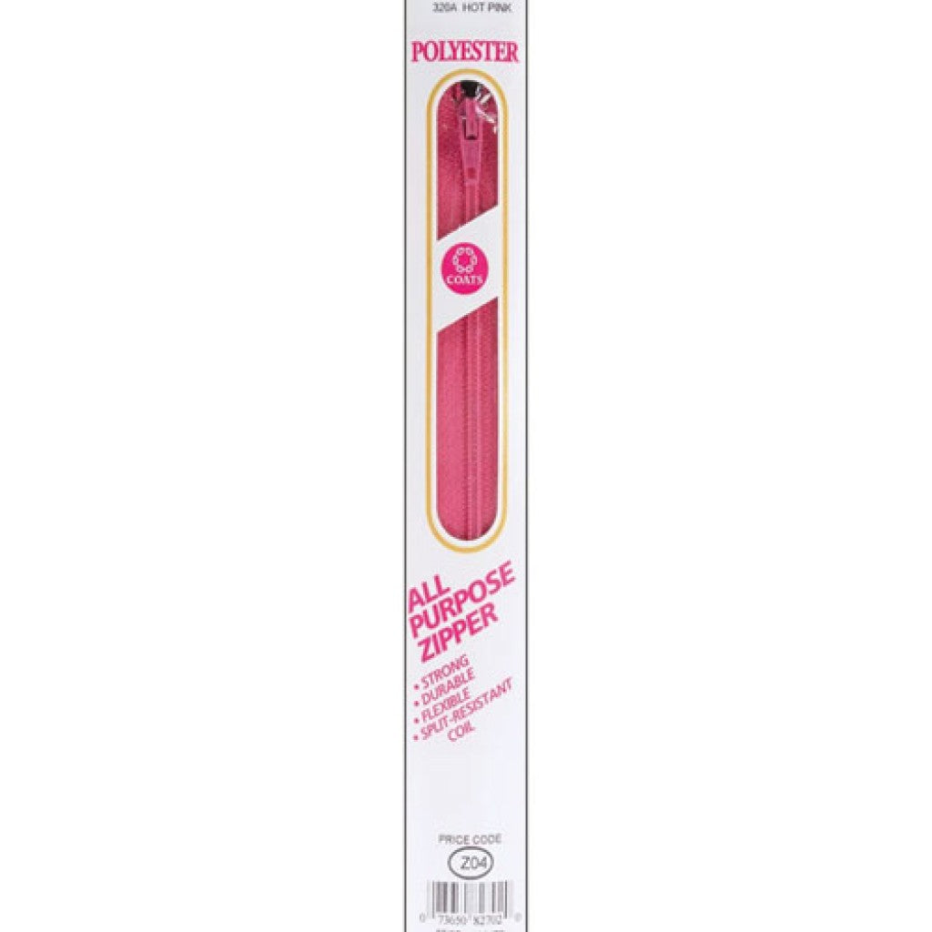 Glidelås i nylon (lukket) - 36cm Hot Pink