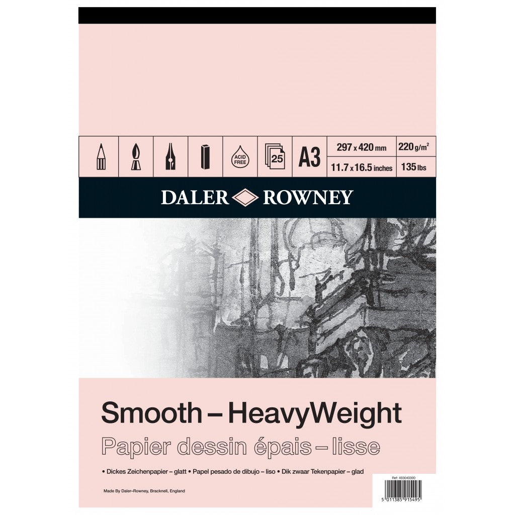 Daler Rowney - Tegneblokk Smooth Heavy Weight, 25ark, 220g, A3