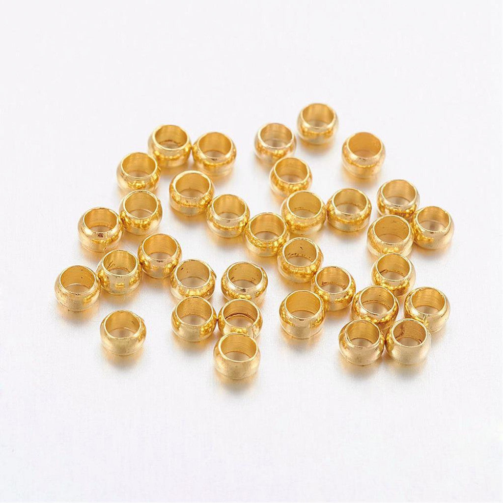Krympeperler 50stk, 3mm - Gullfarge