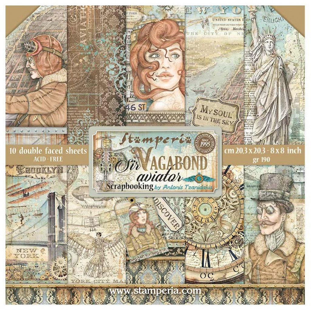 Stamperia Paper Pad 8"X8" (21x21cm) - Sir Vagabond Aviator