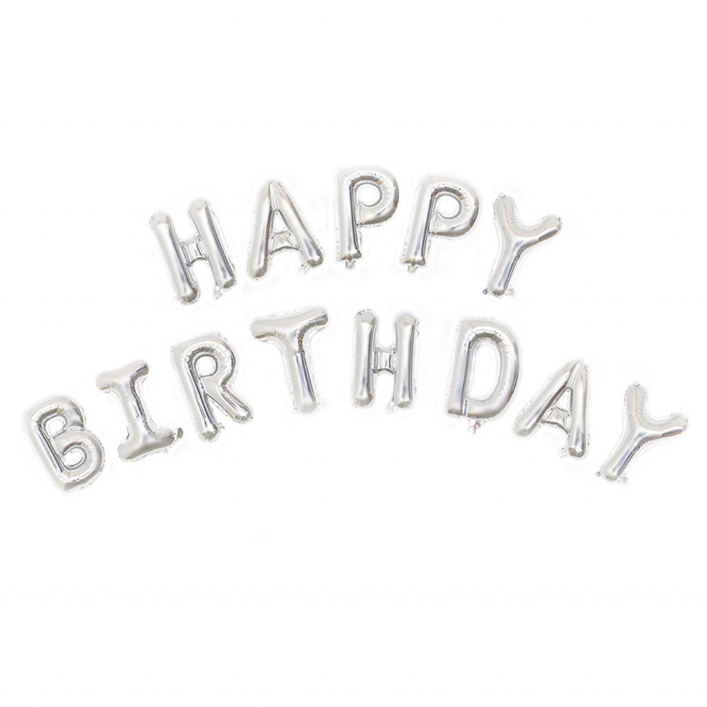 Folieballonger, 270cm Happy Birthday - Sølv