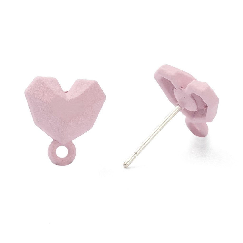 Ørestift Geometrisk Hjerte med Ring, 11mm, 4stk - Rosa