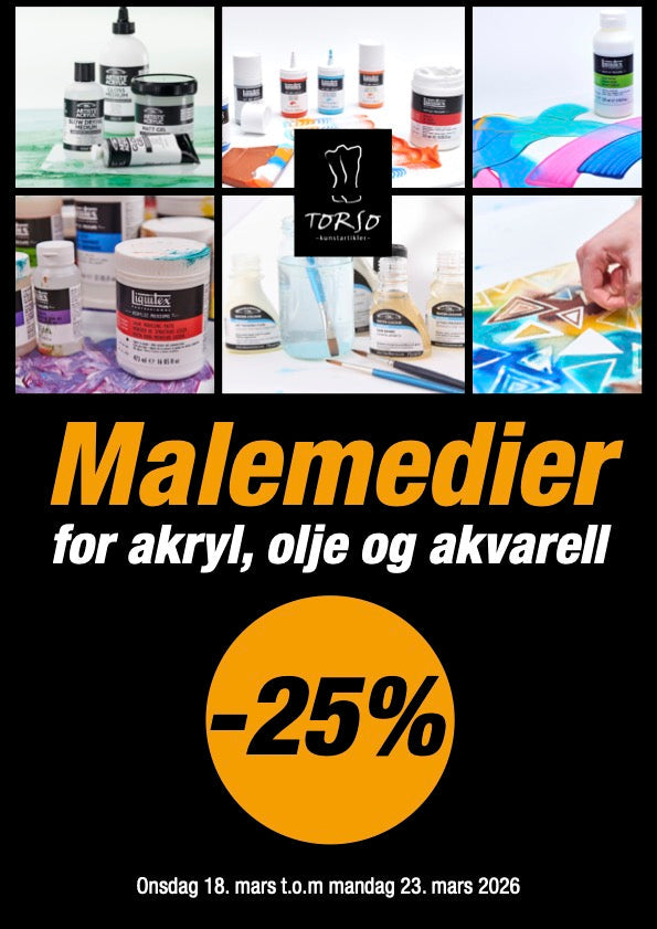 25% på Malemedier for akryl, olje og akvarell
