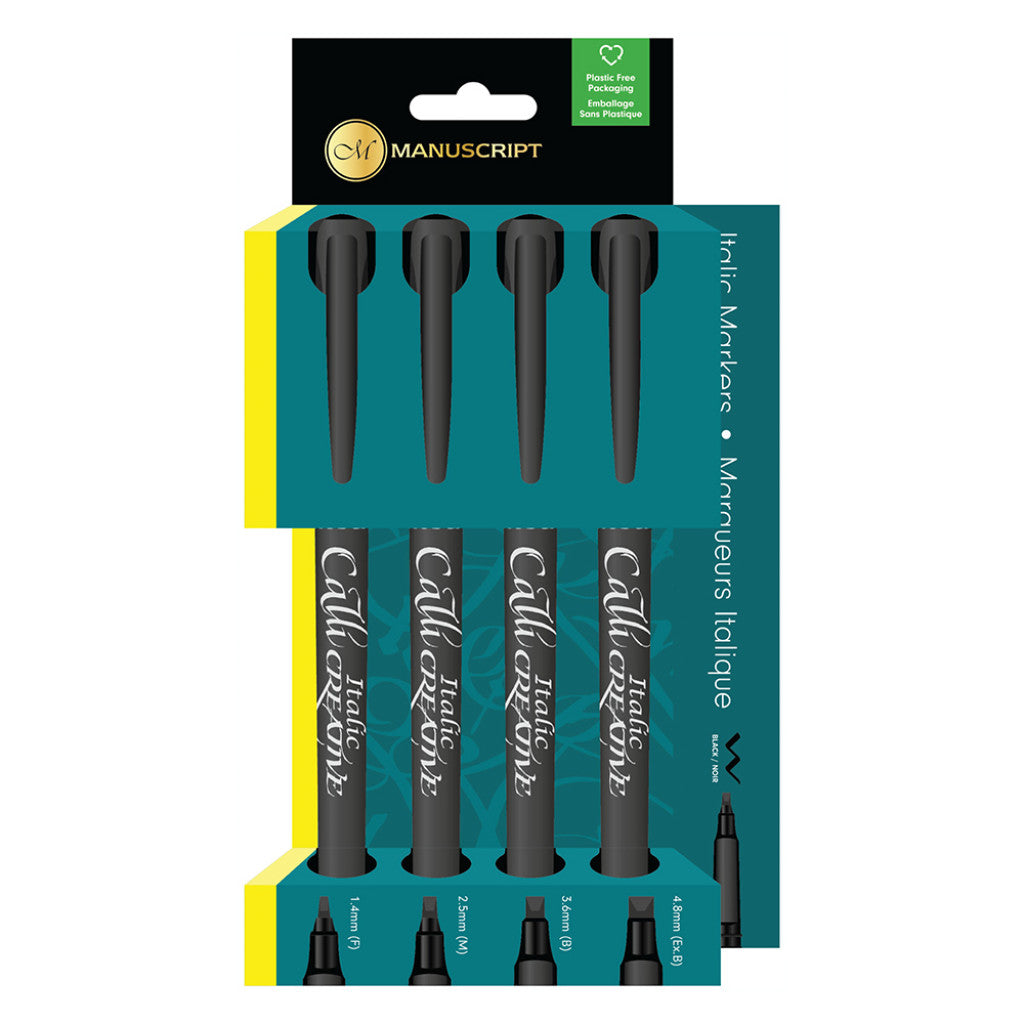 Manuscript Kalligrafitusj - Sett 4 ass. Sort