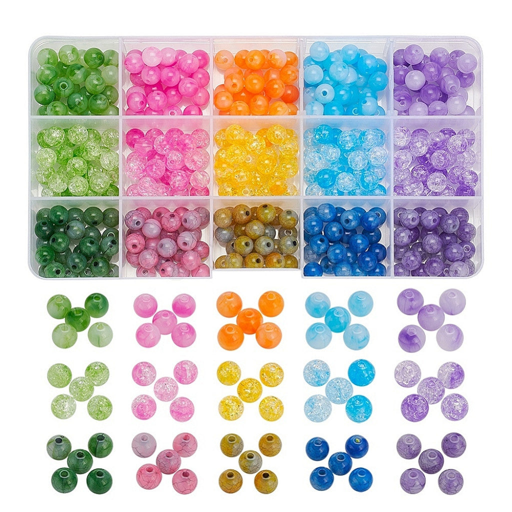 #1 Sett med Akrylperler i 15 Farger - Jade & Crackle, 8mm, 450stk.