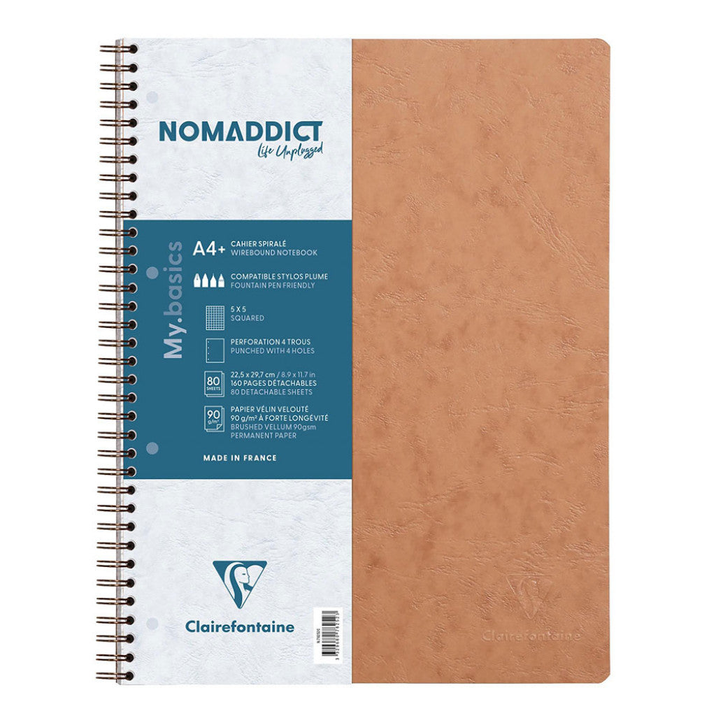 Nomaddict Notatbok Spiral A4+ ruter perforert - Brun