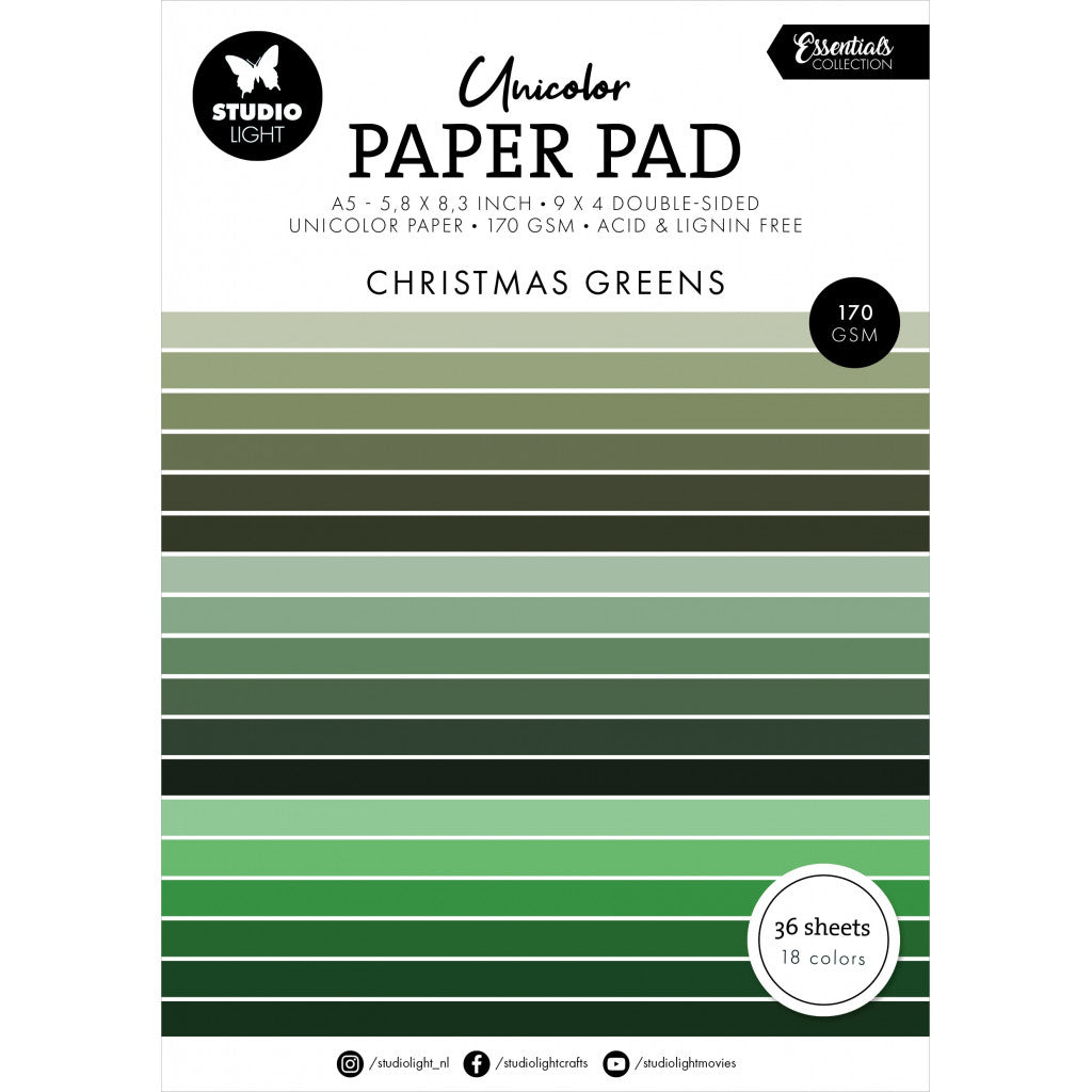 Studio Light Unicolor Essentials Paper Pad, 15x21cm - Nr. 206, Christmas Greens