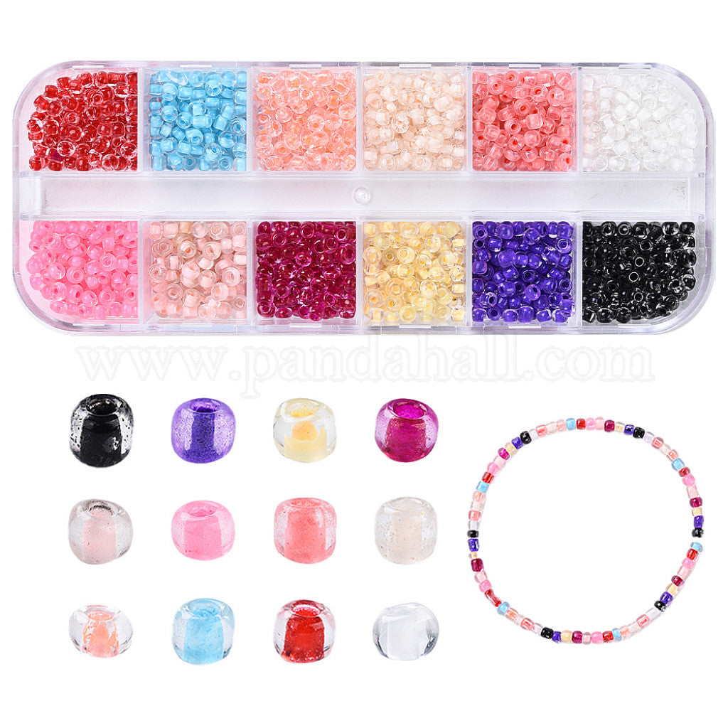 #1 Sett med Seed Beads i 12 Farger 8/0 (3mm) - Transparent Berry Mix, 48g