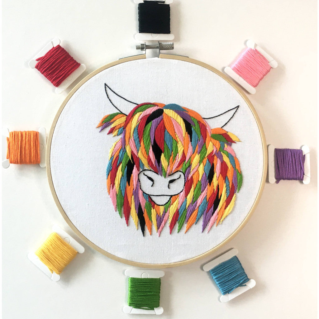 Broderisett - Highland Cow, Ø 18 cm