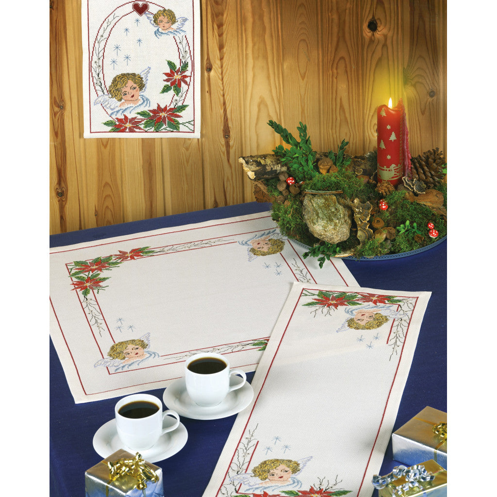 Korsstingsbroderi Duk, 57x57cm - Juleengel