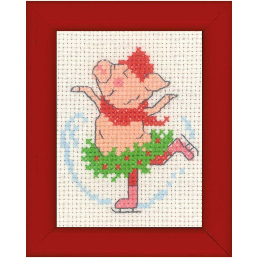 Korsstingsbroderi Kort, 6x8cm - Skøyte-Gris