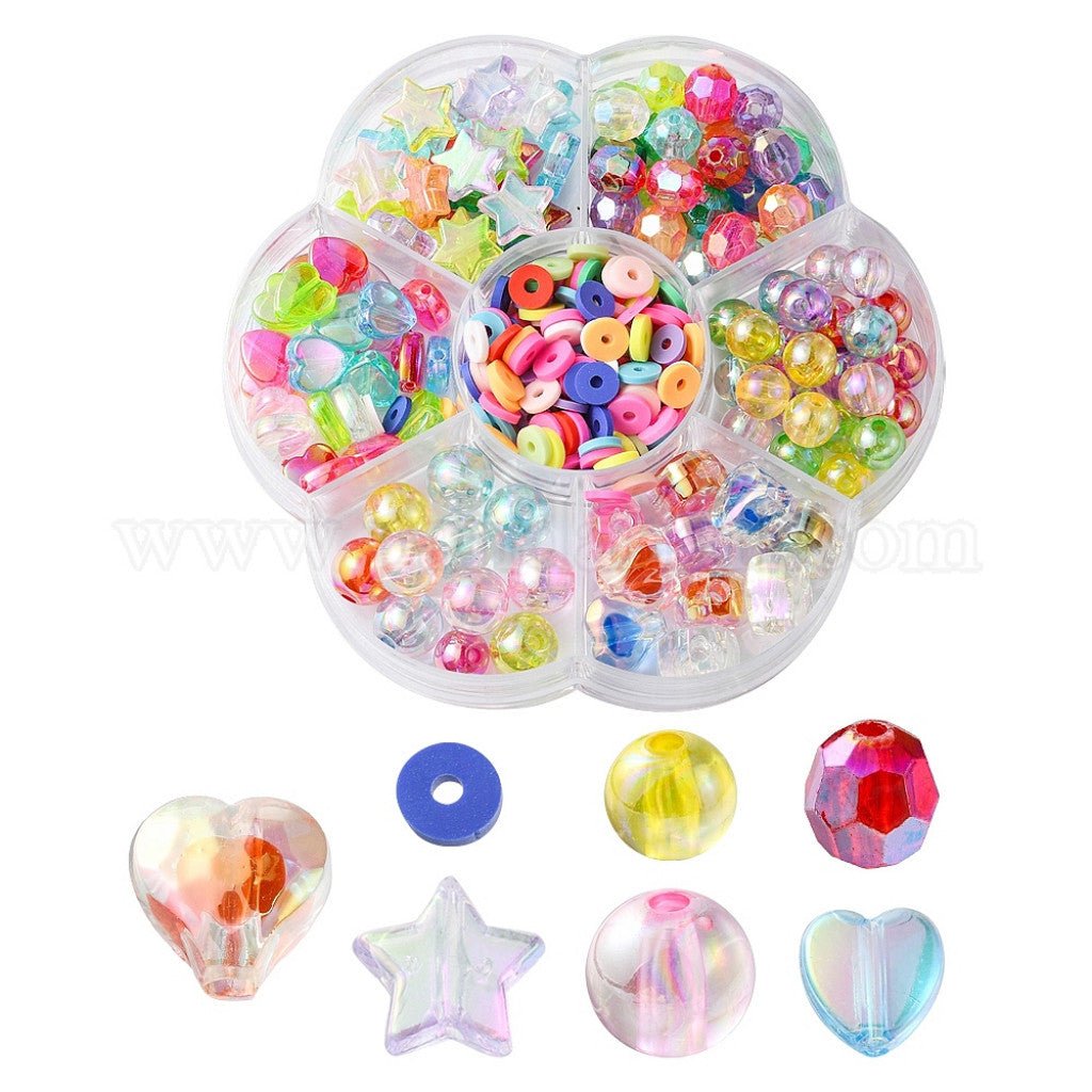 #1 Sett med Akrylperler og Heishi i 7 Design - Shimmering Candy, 285 stk