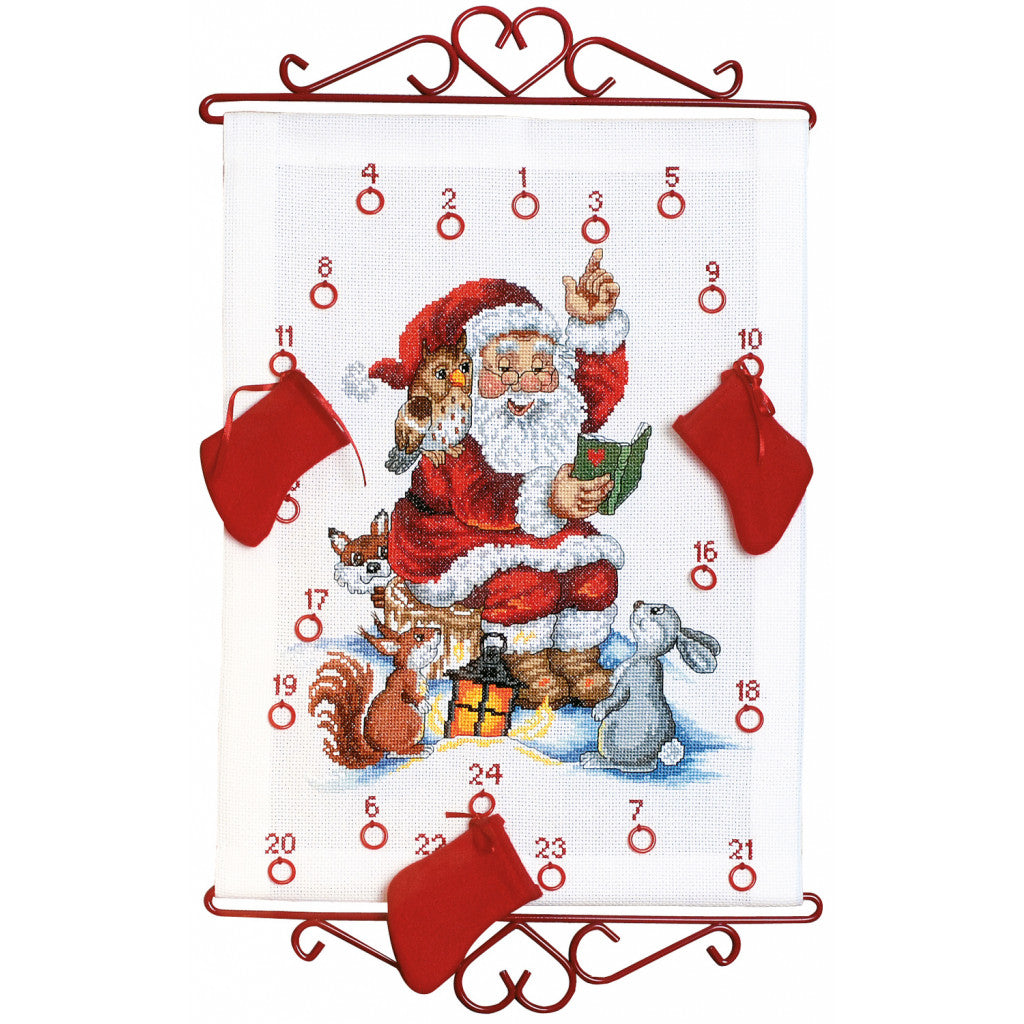 Korsstingsbroderi Adventskalender - Nissen leser Eventyr 32x43cm