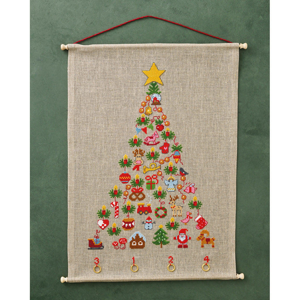 Korsstingsbroderi, Adventskalender - Juletre, 40x56cm